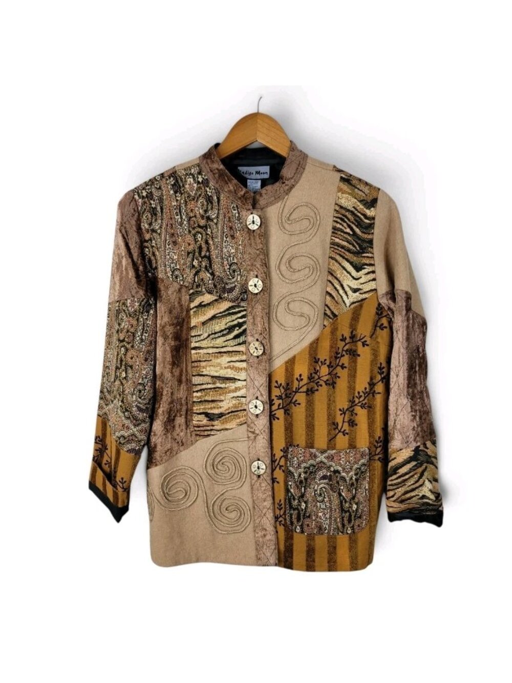 Indigo Moon Tapestry Jacket Small Blazer Coat Jaquard Velvet Wool Art To Wear
